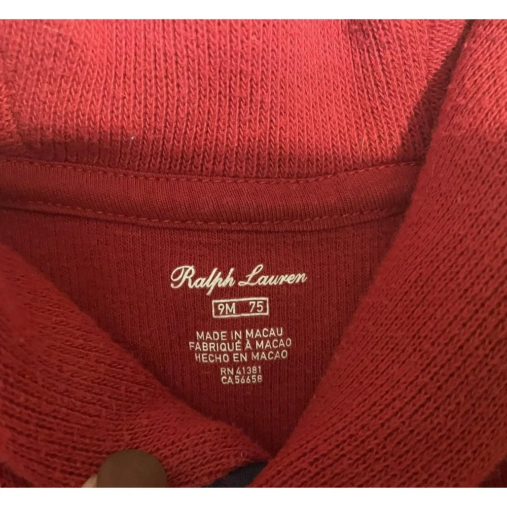 Ralph‎ Lauren Jumpsuit Baby 12M Red Knit One Piece Full Snap Closure Pony Logo